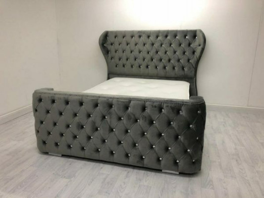 Szare łóżko Chesterfield Designer Sypialnia Meble English Podkładka łóżko