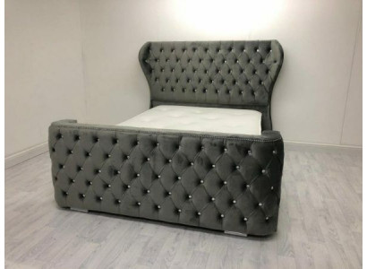Szare łóżko Chesterfield Designer Sypialnia Meble English Podkładka łóżko