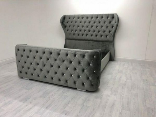 Szare łóżko Chesterfield Designer Sypialnia Meble English Podkładka łóżko