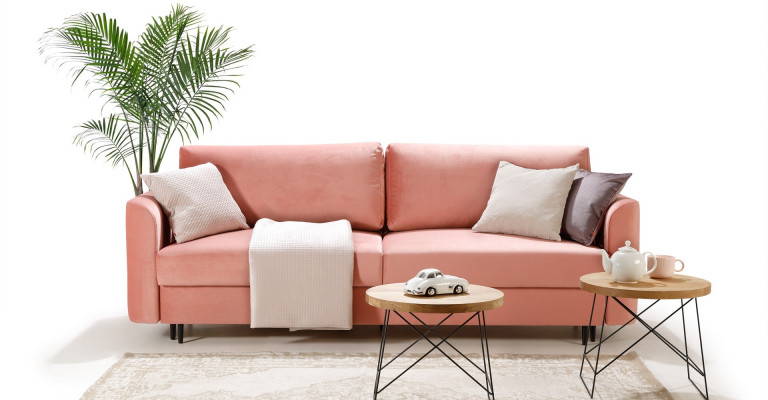 Sofa 3+3 miejsca z funkcją łóżka Design Tkanina Różowa