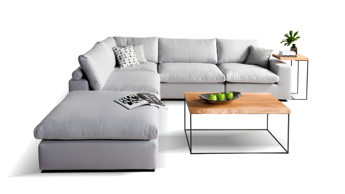 Szary narożnik z tkaniny w kształcie L nowoczesna sofa