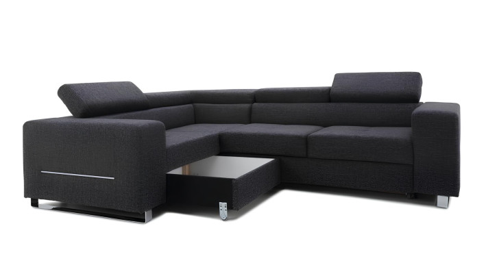 Nowoczesna narożna sofa w kształcie L z funkcją łóżka szara