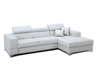 Nowoczesna narożna sofa w kształcie L z tkaniny i pojemnikiem na łóżko