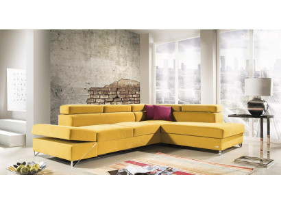 Nowoczesna żółta narożna sofa z funkcją łóżka