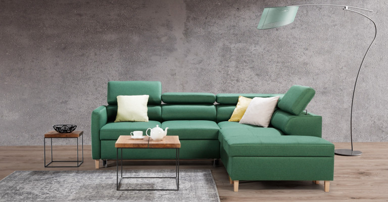 Nowoczesna narożna sofa w kształcie L z funkcją łóżka