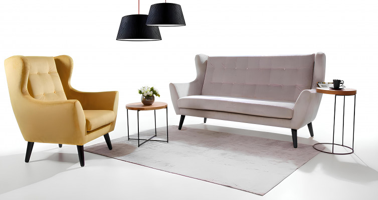 Nowoczesna szara sofa 3-osobowa Chesterfield