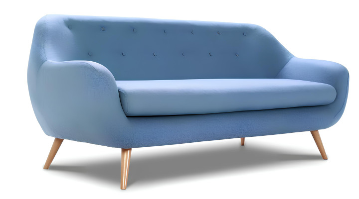 Nowoczesna sofa dwuosobowa w niebieskim materiale Chesterfield