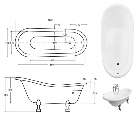 Wanna wolnostojąca w stylu antycznym, wanna klasyczna, nowa