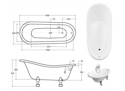 Wanna wolnostojąca w stylu antycznym, wanna klasyczna, nowa