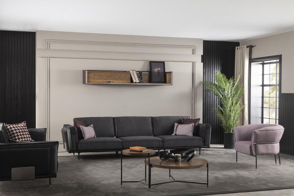 Meble w stylu włoskim zestaw sof szary sofa poduszki loft 3 szt.