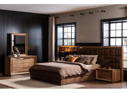 Brązowa komoda w stylu nowoczesnym + lustro z praktycznym przechowywaniem