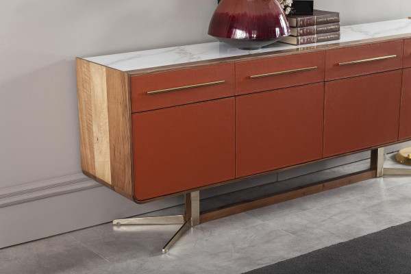 Pomarańczowa szafka z szufladami i półkami, komoda xxl, sideboard 240cm