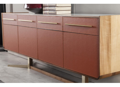 Pomarańczowa szafka z szufladami i półkami, komoda xxl, sideboard 240cm