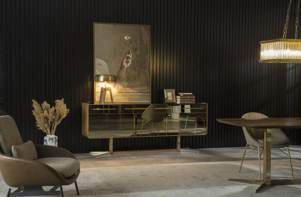 Mobilna konsola boczna Specchio Armadio Lowboard z lustrzanymi frontami