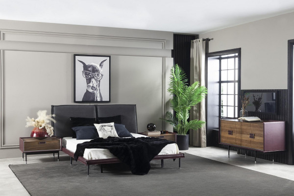 Mobilna komoda viola z drewna 141 cm ze skórą