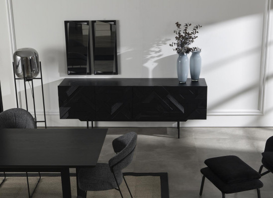 Mobilna luksusowa komoda czarna 208 cm z lustrem 2 sztuki