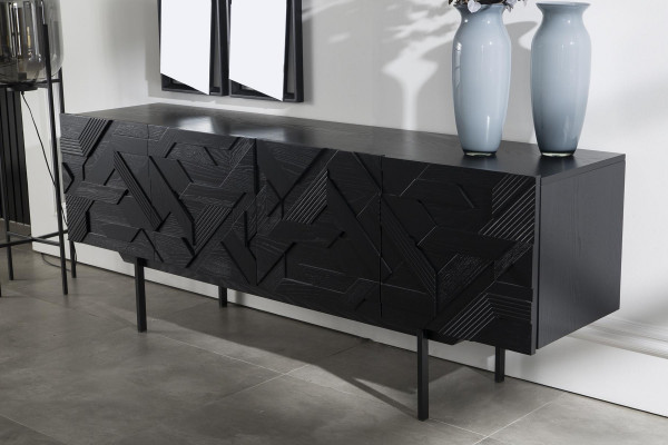 Mobilna luksusowa komoda czarna 208 cm z lustrem 2 sztuki