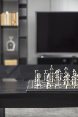 Czarna ściana salonowa Wysokiej jakości szafa Luksusowa ściana z wyposażeniem Stolik 2 sztuki