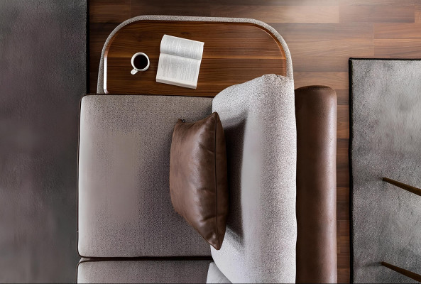 Sofa z szarego materiału 3-osobowa z stolikiem 3 częściowym