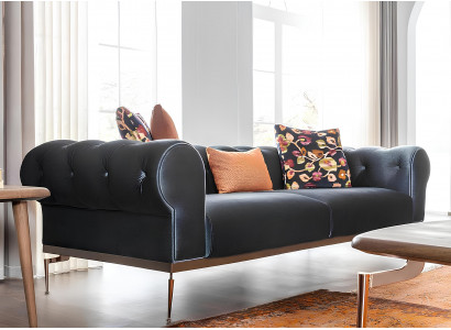 Sofa Chesterfield trzyosobowa sofa materiałowa niebieska