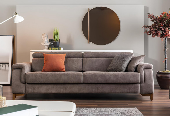 Sofa 3-osobowa z szarego materiału z funkcją łóżka