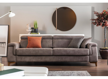 Sofa 3-osobowa z szarego materiału z funkcją łóżka