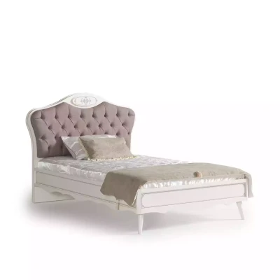 Młodzieżowe łóżko Chesterfield do pokoju dziecięcego 100 cm Zestaw 5 części Szary Tkanina