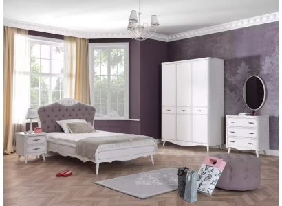 Młodzieżowe łóżko Chesterfield do pokoju dziecięcego 100 cm Zestaw 5 części Szary Tkanina