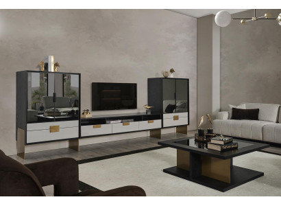 Mobilna ściana telewizyjna z witrynami zestaw salonowy nowy biały 3 części