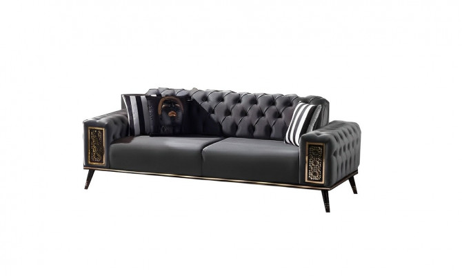 Szary-zielony designerki kanapa Chesterfield 2x kanapa trzyosobowa fotel