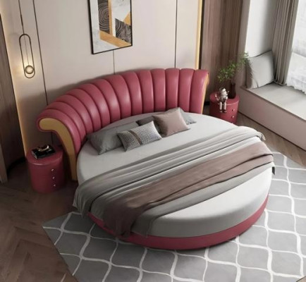 Ekskluzywne białe beżowe okrągłe łóżko z nowoczesnym designem do sypialni