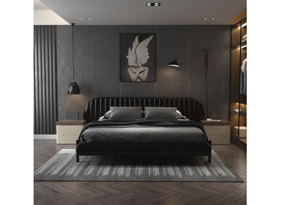 Nowoczesne czarne łóżko tapicerowane elegancki design komfort do spania