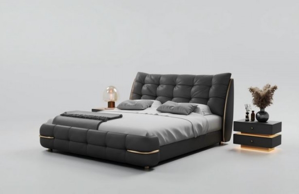 Nowoczesne czarne łóżko tapicerowane o eleganckim designie