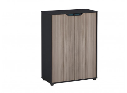 Nowoczesna komoda w efekt drewna czarno-brązowego z wysokiej jakości wykończeniem i drzwiami do przechowywania