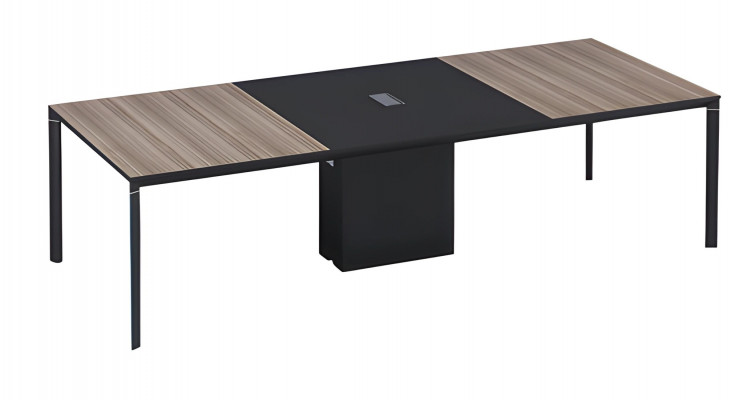 Duży stół konferencyjny efekt drewna czarnego brązu z przepustem kablowym