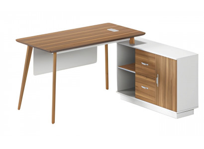 Biurko z drewna i białe z przestrzenią do przechowywania, elegancki design i cienkie nogi