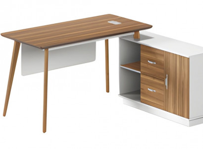 Biurko z drewna i białe z przestrzenią do przechowywania, elegancki design i cienkie nogi