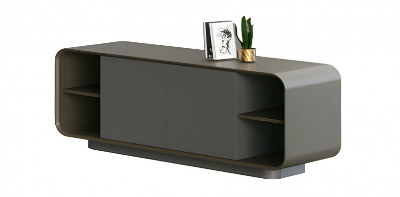 Nowoczesna czarna szafka niska szara z miejscem do przechowywania minimalistyczny design