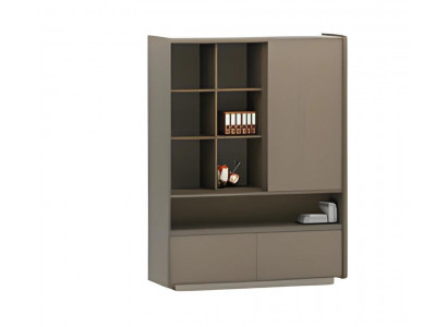 Nowoczesna brązowa szafa biurowa z półkami i szufladami do przechowywania dokumentów