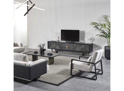 Zestaw nowoczesnych mebli do salonu z brązowej tkaniny z fotelem