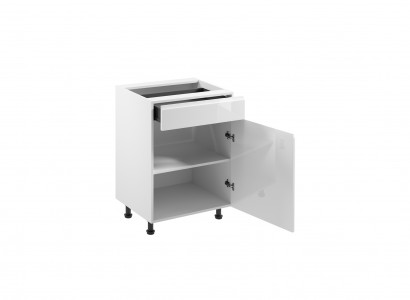 Mobilna kuchnia z szufladą i błyszczącymi półkami