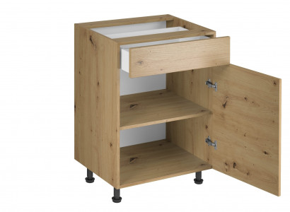 Mobilna kuchnia z szufladą i półkami podblatowymi