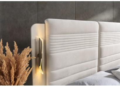 Eleganckie tapicerowane łóżko z 3 szafkami nocnymi zestaw 3 części