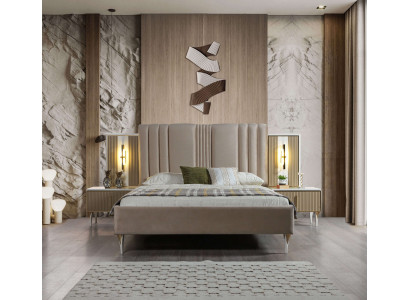 Elegancki zestaw mebli 3-częściowy z łóżkiem i szafkami nocnymi