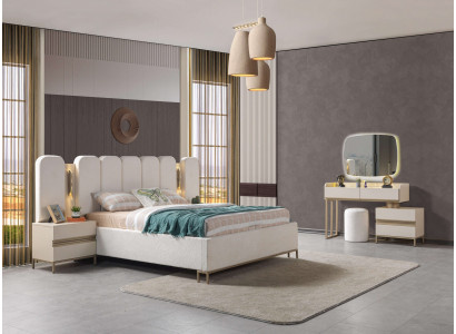 Kompletny zestaw do sypialni z komodą, lustrem, łóżkiem i nocnymi stolikami