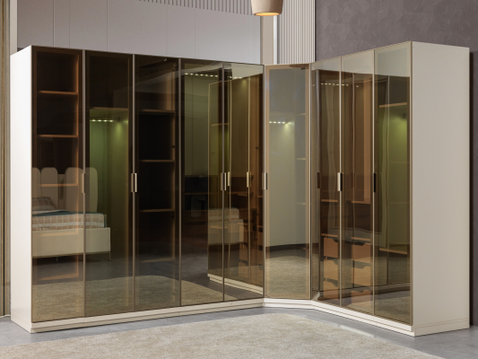 Nowoczesna szafa narożna z matowego szkła o dużym designie