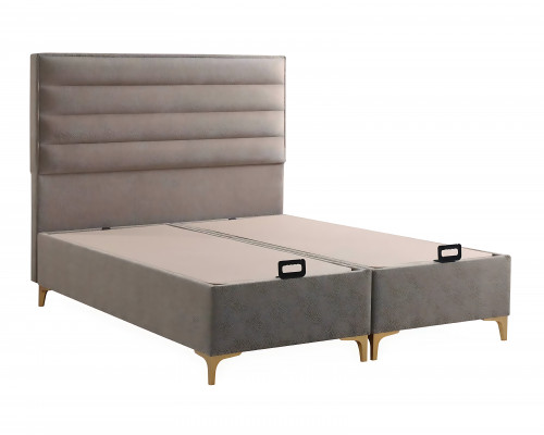 Beżowe łóżko drewniane z materacem – Elegancki mebel do sypialni