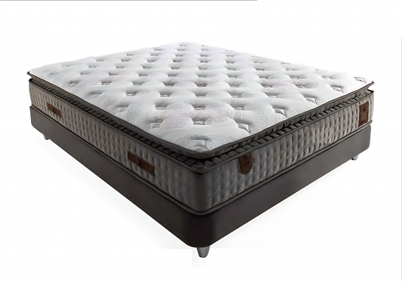 Beżowe łóżko drewniane z materacem – Elegancki mebel do sypialni