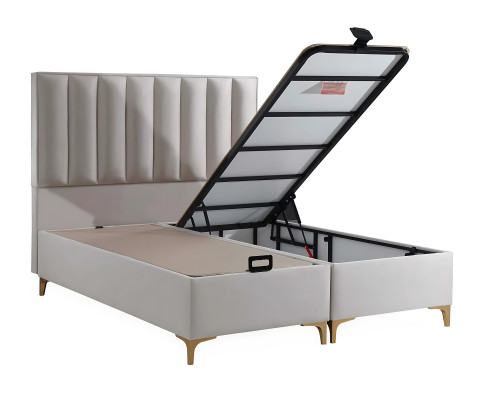 Eleganckie łóżko z materacem w beżowym materiale