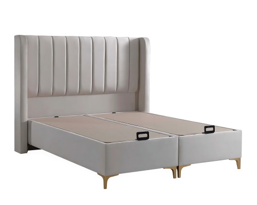 Eleganckie łóżko z materacem w beżowym materiale